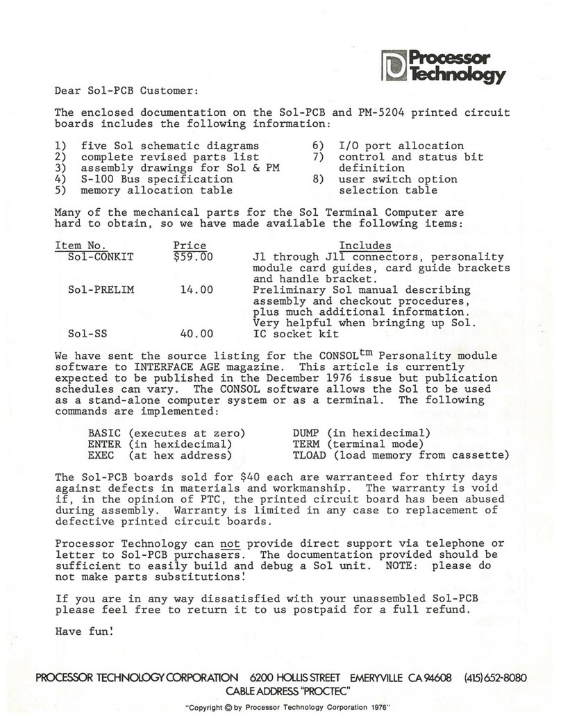Processor Technology Sol-PCB Manuale dell'operatore