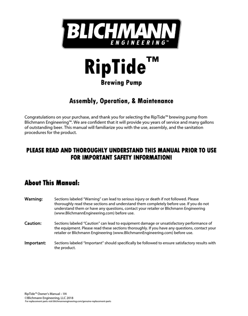 Blichmann RipTide Istruzioni per l'installazione