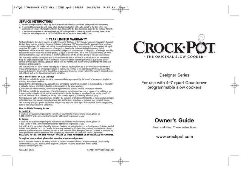 Crock-Pot 4-7 QUART  SLOW COOKER - DESIGNER Manuale utente