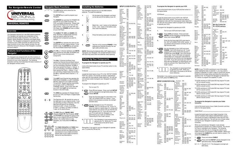 Universal Electronics NAVIGATOR Manuale utente