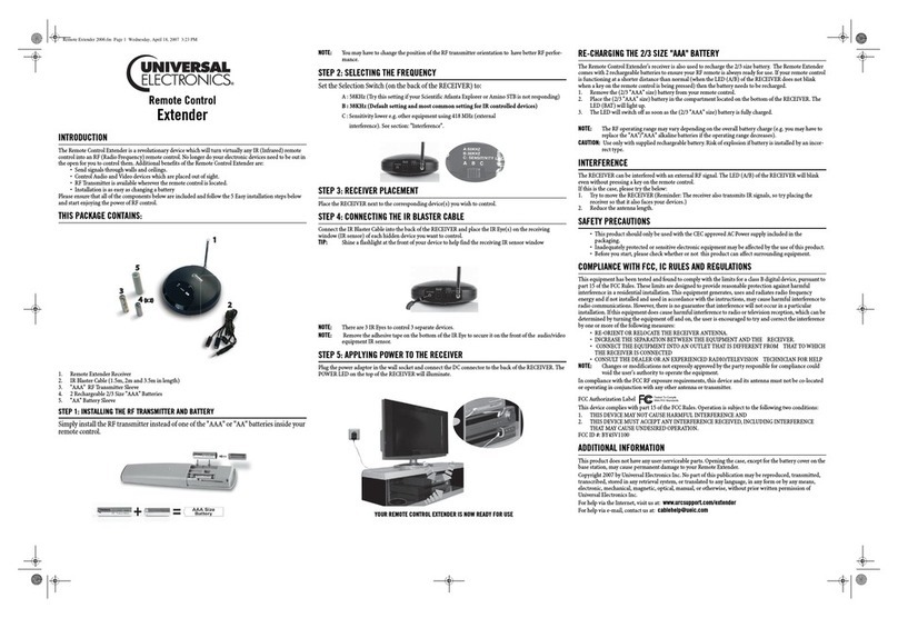 Universal Electronics REMOTE EXTENDER Istruzioni per l'installazione