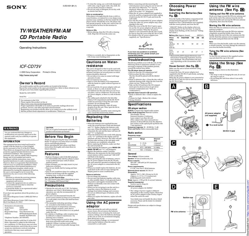 Sony ICF-CD73V Manuale utente